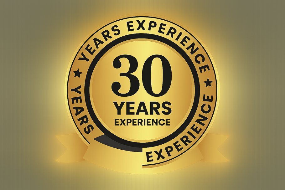 Gold badge showing over 30 years of professional house painting experience.